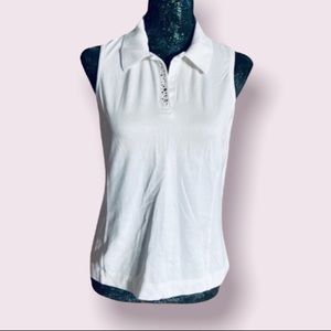 Sport Haley White Sleeveless Top with Embellishments at Collar